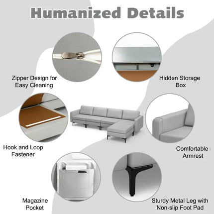 Modular L-shaped Sectional Sofa with Reversible Ottoman and 2 USB Ports-Light Gray - Light Gray - Sofas & Loveseats