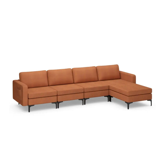 Modular L-shaped Sectional Sofa with Reversible Ottoman and 2 USB Ports-Orange - Orange - Sofas & Loveseats