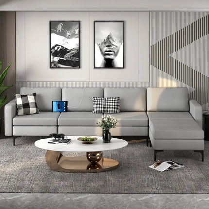 Modular L-shaped Sectional Sofa with Reversible Ottoman and 2 USB Ports-Light Gray - Light Gray - Sofas & Loveseats