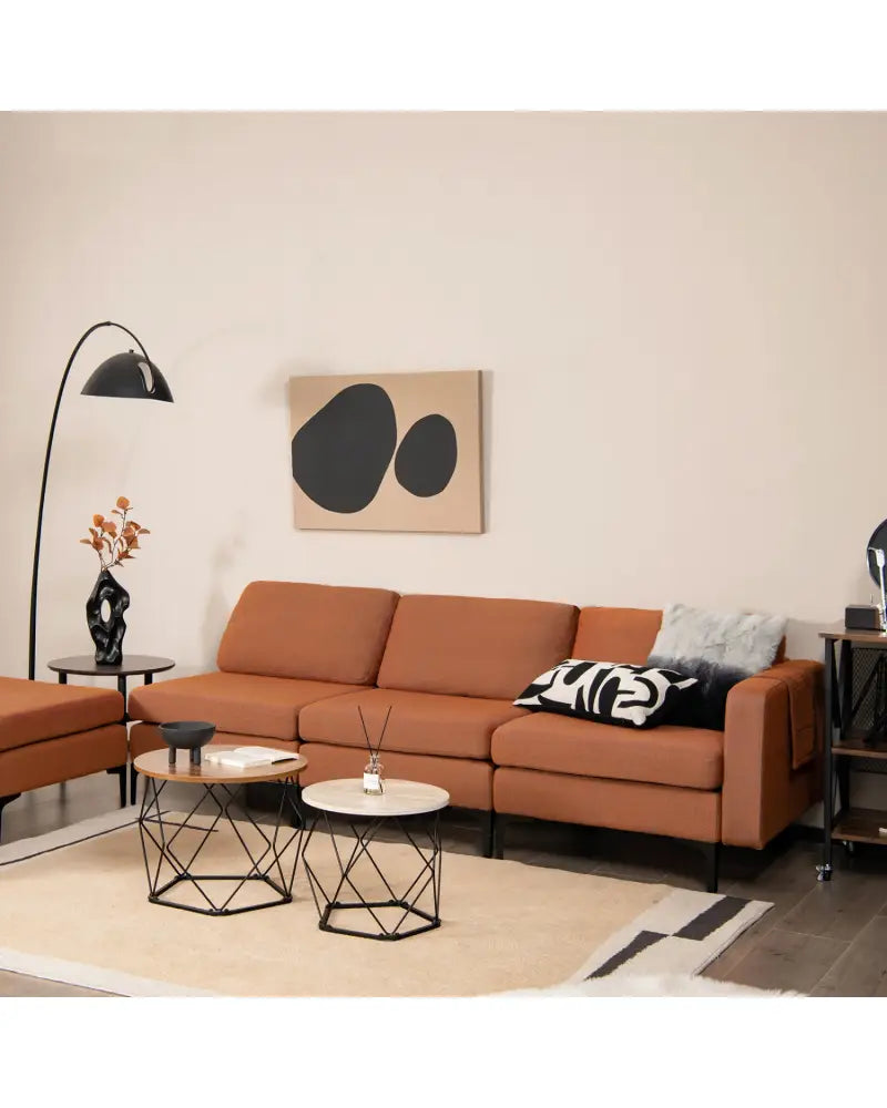 Modular L-shaped Sectional Sofa with Reversible Ottoman and 2 USB Ports-Orange - Orange - Sofas & Loveseats