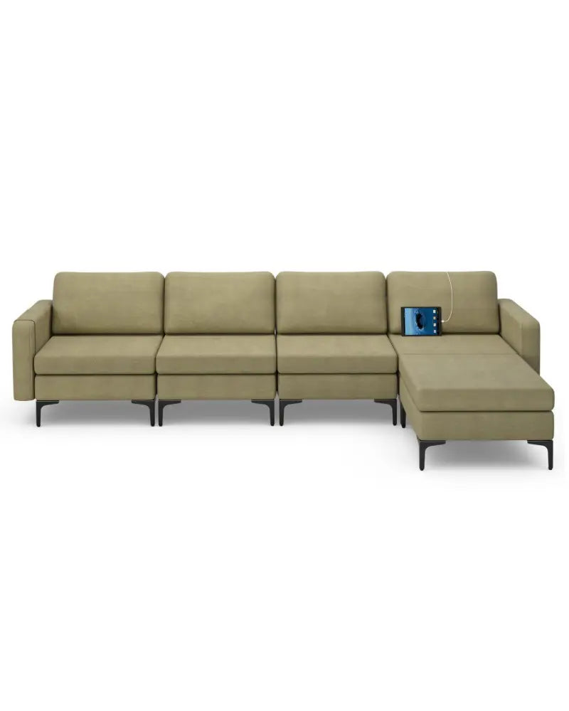 Modular L-shaped Sectional Sofa with Reversible Ottoman and 2 USB Ports-Green - Green - Sofas & Loveseats