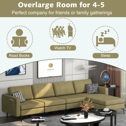 Modular L-shaped Sectional Sofa with Reversible Ottoman and 2 USB Ports-Green - Green - Sofas & Loveseats