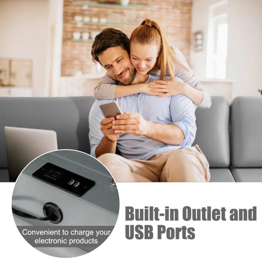 Modular L-shaped Sectional Sofa with Reversible Ottoman and 2 USB Ports-Light Gray - Light Gray - Sofas & Loveseats