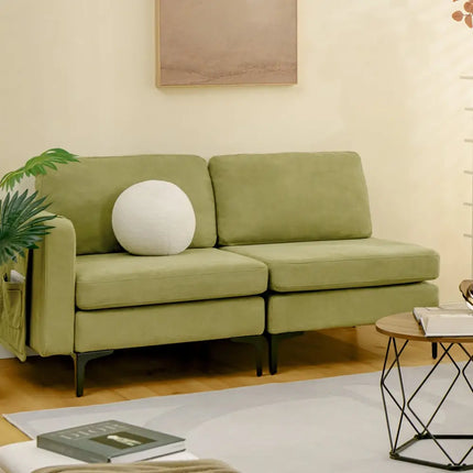 Modular L-shaped Sectional Sofa with Reversible Ottoman and 2 USB Ports-Green - Green - Sofas & Loveseats