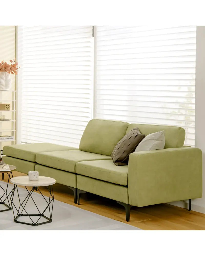 Modular L-shaped Sectional Sofa with Reversible Ottoman and 2 USB Ports-Green - Green - Sofas & Loveseats