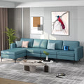 Modular L-shaped Sectional Sofa with Reversible Ottoman and 2 USB Ports-Blue - Blue - Sofas & Loveseats