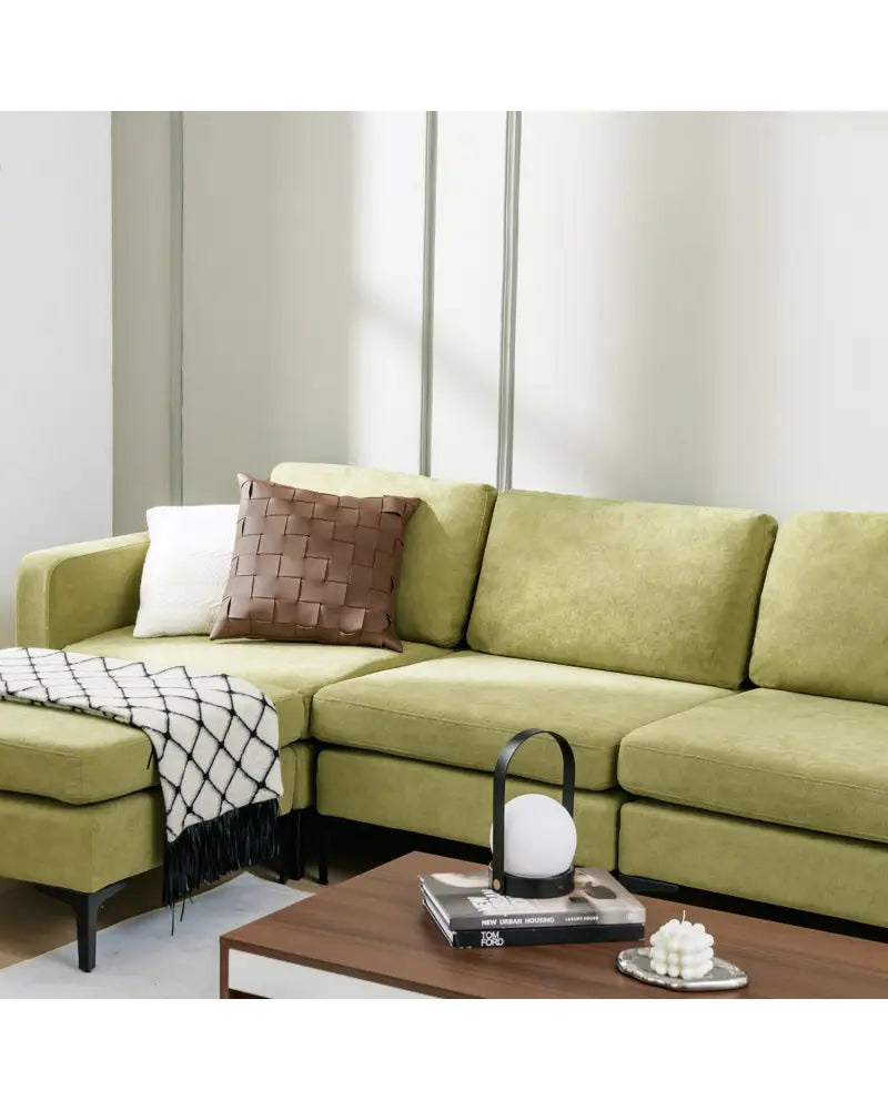 Modular L-shaped Sectional Sofa with Reversible Ottoman and 2 USB Ports-Green - Green - Sofas & Loveseats