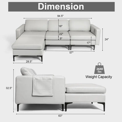 Modular Modern L-shaped Sectional Sofa with Reversible Chaise and 2 USB Ports-Light Gray - Light Gray - Sofas &