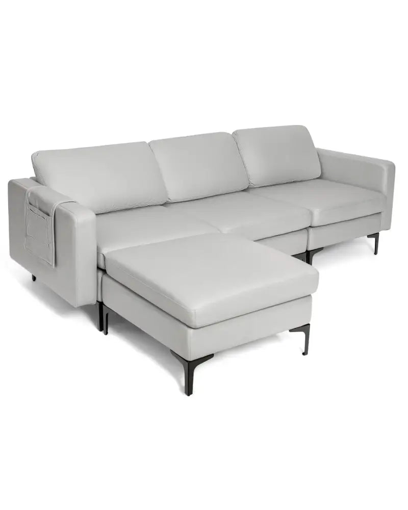 Modular Modern L-shaped Sectional Sofa with Reversible Chaise and 2 USB Ports-Light Gray - Light Gray - Sofas &