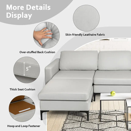Modular Modern L-shaped Sectional Sofa with Reversible Chaise and 2 USB Ports-Light Gray - Light Gray - Sofas &