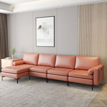Modular Modern L-shaped Sectional Sofa with Reversible Chaise and 2 USB Ports-Pink - Pink - Sofas & Loveseats