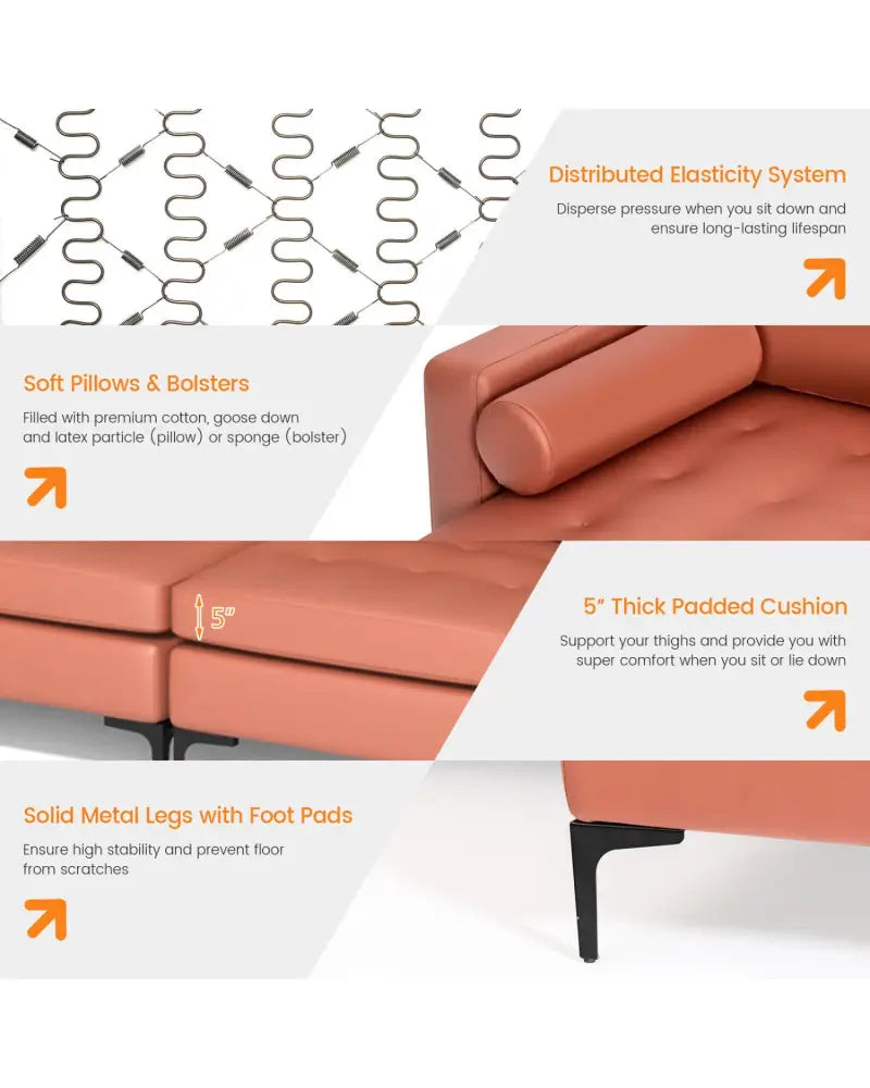 Modular Modern L-shaped Sectional Sofa with Reversible Chaise and 2 USB Ports-Pink - Pink - Sofas & Loveseats