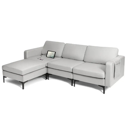 Modular Modern L-shaped Sectional Sofa with Reversible Chaise and 2 USB Ports-Light Gray - Light Gray - Sofas &