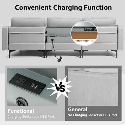 Modular Modern L-shaped Sectional Sofa with Reversible Chaise and 2 USB Ports-Light Gray - Light Gray - Sofas &