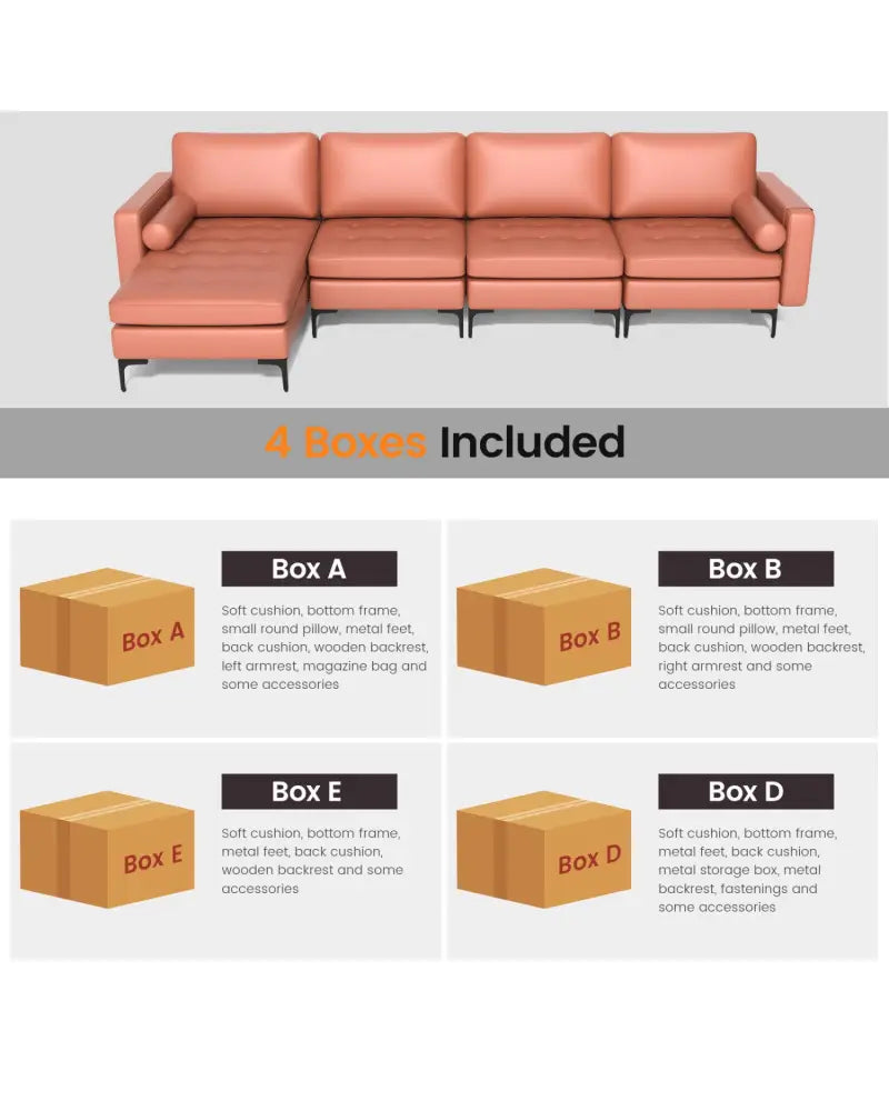 Modular Modern L-shaped Sectional Sofa with Reversible Chaise and 2 USB Ports-Pink - Pink - Sofas & Loveseats