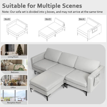 Modular Modern L-shaped Sectional Sofa with Reversible Chaise and 2 USB Ports-Light Gray - Light Gray - Sofas &