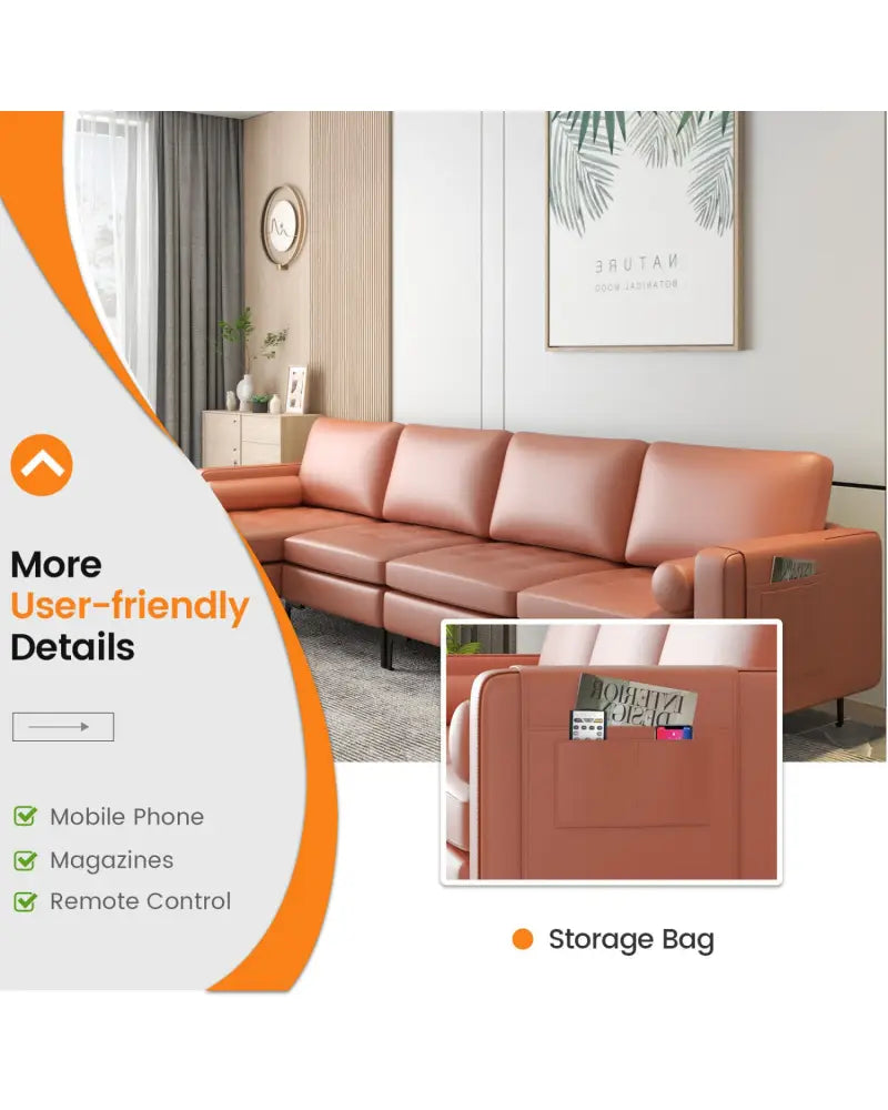 Modular Modern L-shaped Sectional Sofa with Reversible Chaise and 2 USB Ports-Pink - Pink - Sofas & Loveseats