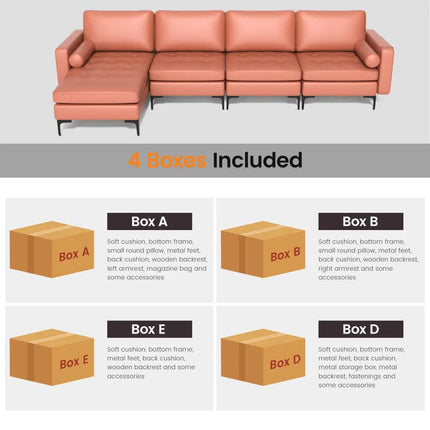 Modular Modern L-shaped Sectional Sofa with Reversible Chaise and 2 USB Ports-Pink - Pink - Sofas & Loveseats