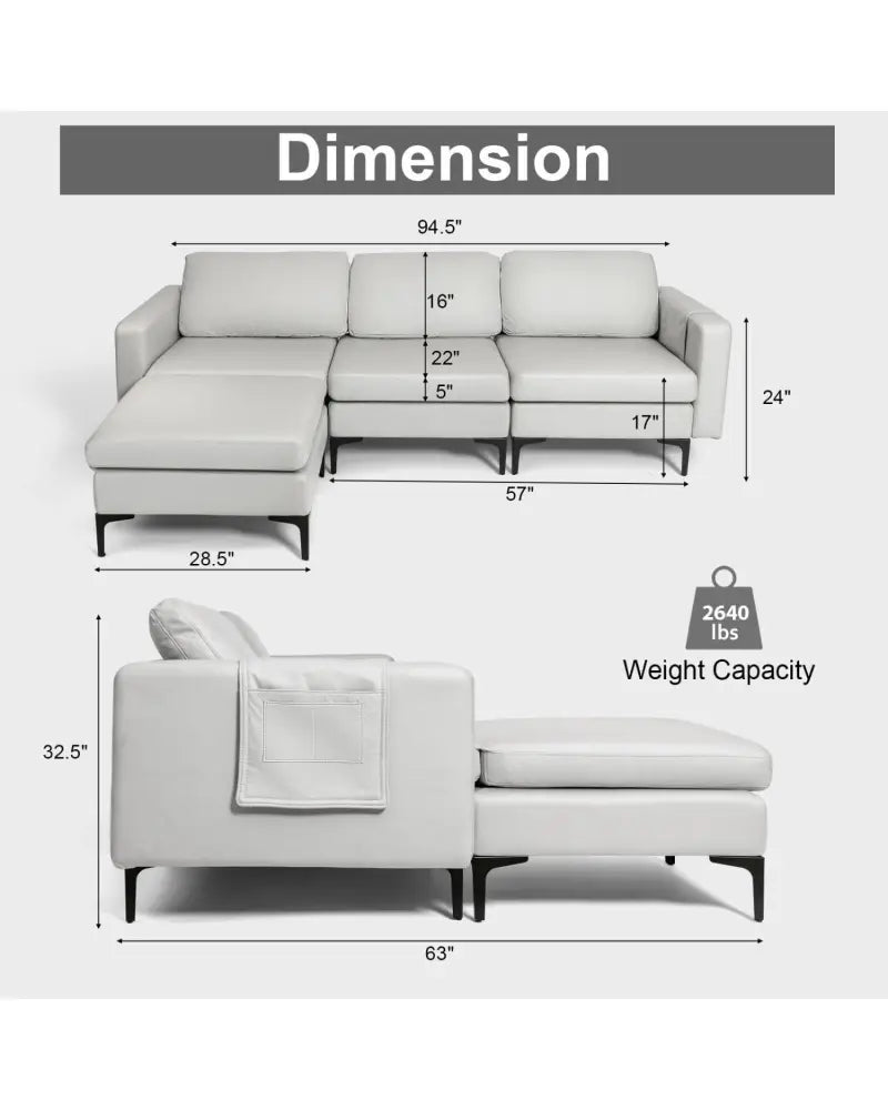 Modular Modern L-shaped Sectional Sofa with Reversible Chaise and 2 USB Ports-Light Gray - Light Gray - Sofas &