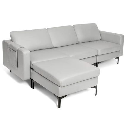 Modular Modern L-shaped Sectional Sofa with Reversible Chaise and 2 USB Ports-Light Gray - Light Gray - Sofas &