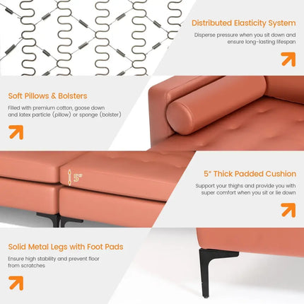 Modular Modern L-shaped Sectional Sofa with Reversible Chaise and 2 USB Ports-Pink - Pink - Sofas & Loveseats