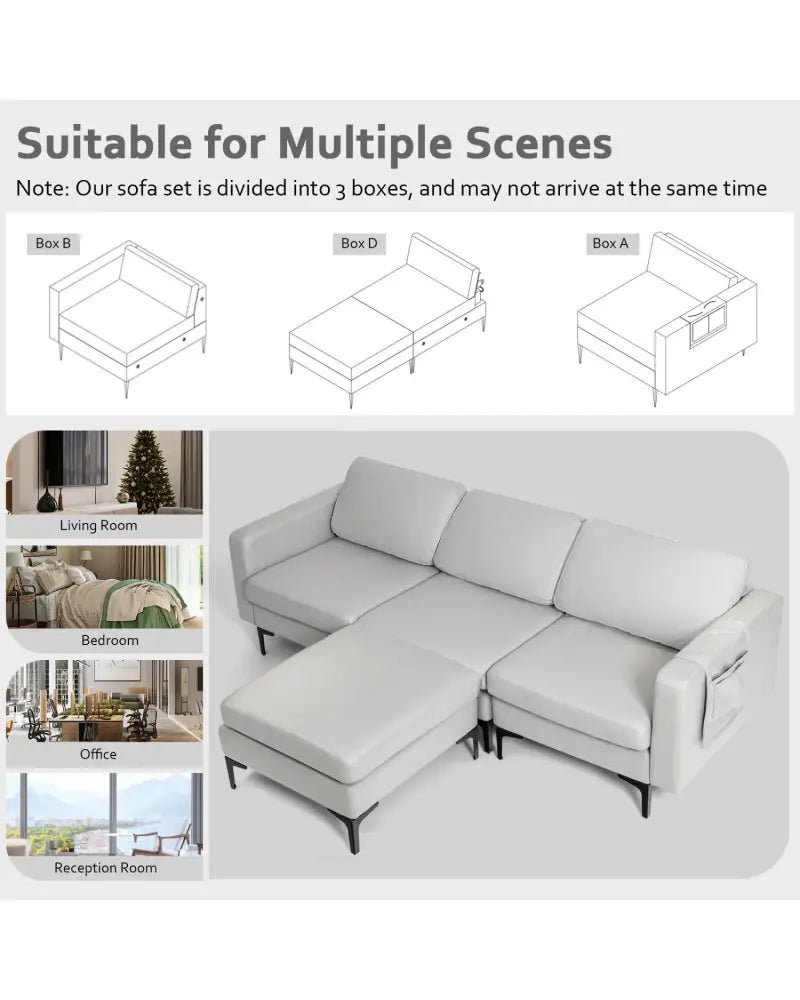 Modular Modern L-shaped Sectional Sofa with Reversible Chaise and 2 USB Ports-Light Gray - Light Gray - Sofas &