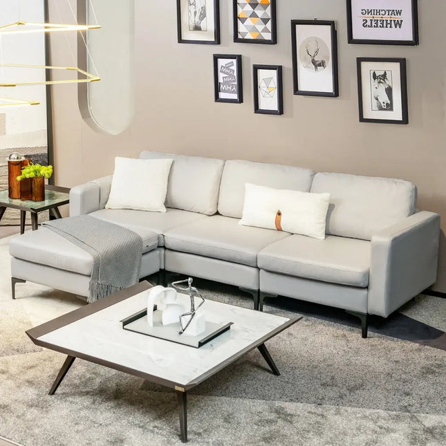 Modular Modern L-shaped Sectional Sofa with Reversible Chaise and 2 USB Ports-Light Gray - Light Gray - Sofas &