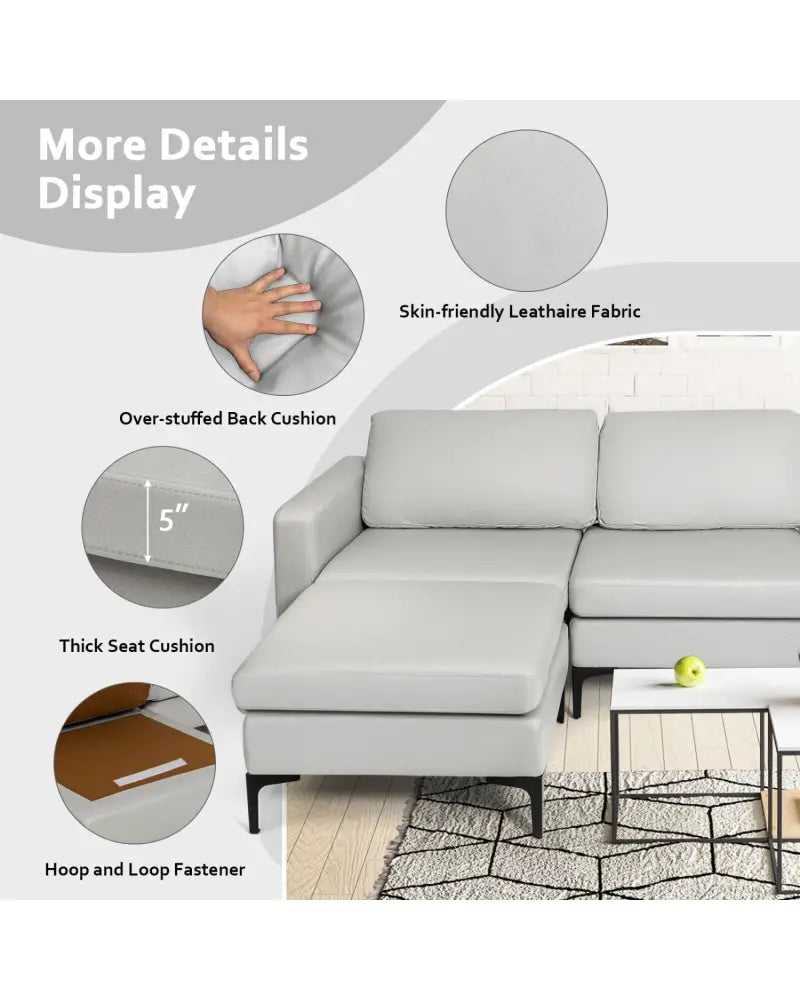 Modular Modern L-shaped Sectional Sofa with Reversible Chaise and 2 USB Ports-Light Gray - Light Gray - Sofas &