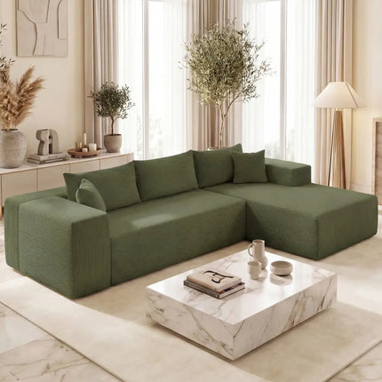 Modular Sectional Sofa Corduroy Upholstered L-shaped Sofa Couch with Deep Seats-Green - Green - Sofas & Loveseats