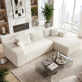 Modular Sectional Sofa Corduroy Upholstered L-shaped Sofa Couch with Deep Seats-Beige - Beige - Sofas & Loveseats