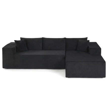 Modular Sectional Sofa Corduroy Upholstered L-shaped Sofa Couch with Deep Seats-Black - Black - Sofas & Loveseats