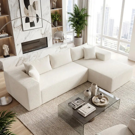 Modular Sectional Sofa Corduroy Upholstered L-shaped Sofa Couch with Deep Seats-Beige - Beige - Sofas & Loveseats