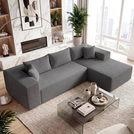 Modular Sectional Sofa Corduroy Upholstered L-shaped Sofa Couch with Deep Seats-Gray - Gray - Sofas & Loveseats