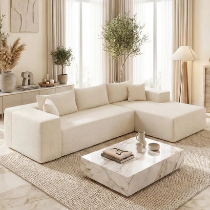 Modular Sectional Sofa Corduroy Upholstered L-shaped Sofa Couch with Deep Seats-Beige - Beige - Sofas & Loveseats