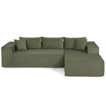 Modular Sectional Sofa Corduroy Upholstered L-shaped Sofa Couch with Deep Seats-Green - Green - Sofas & Loveseats