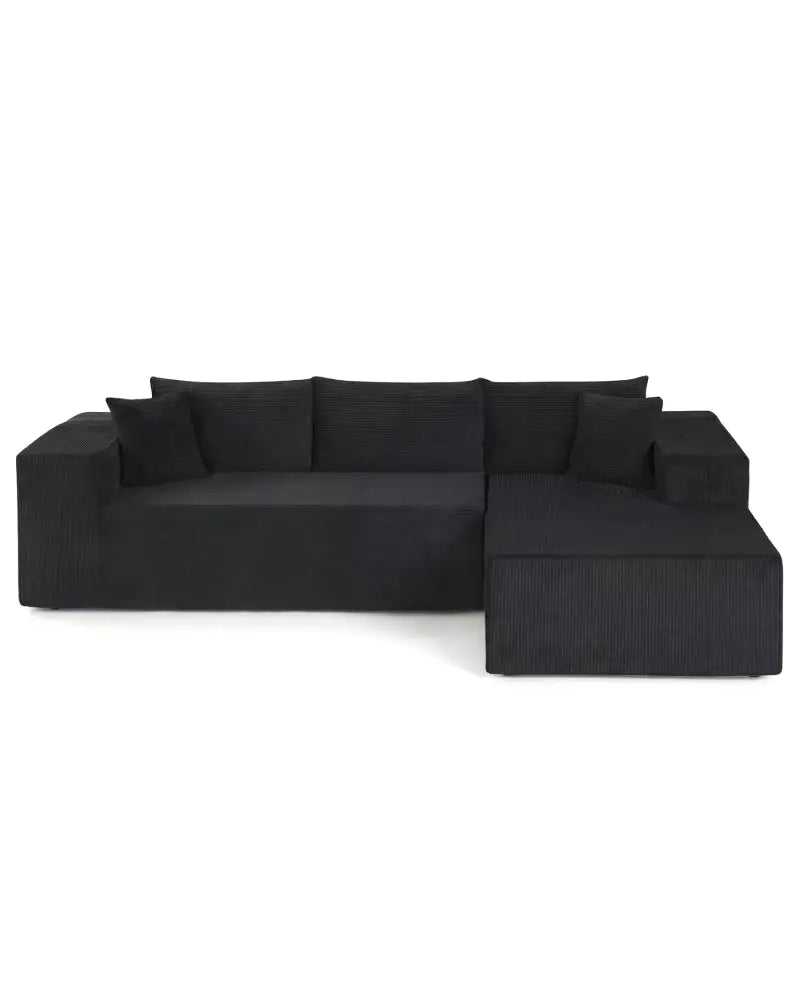 Modular Sectional Sofa Corduroy Upholstered L-shaped Sofa Couch with Deep Seats-Black - Black - Sofas & Loveseats