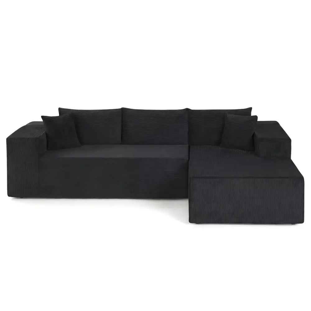 Modular Sectional Sofa Corduroy Upholstered L-shaped Sofa Couch with Deep Seats-Black - Black - Sofas & Loveseats