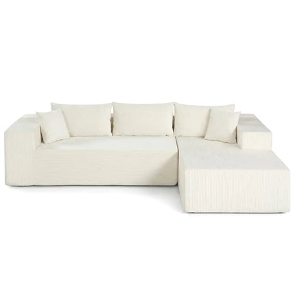 Modular Sectional Sofa Corduroy Upholstered L-shaped Sofa Couch with Deep Seats-Beige - Beige - Sofas & Loveseats