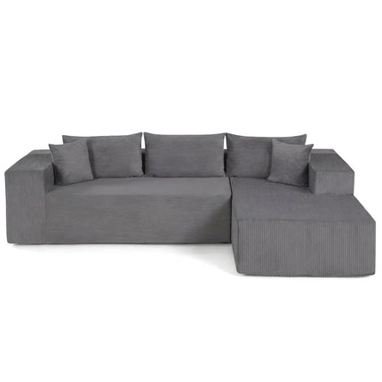 Modular Sectional Sofa Corduroy Upholstered L-shaped Sofa Couch with Deep Seats-Gray - Gray - Sofas & Loveseats