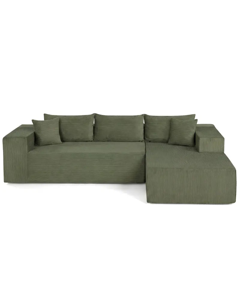 Modular Sectional Sofa Corduroy Upholstered L-shaped Sofa Couch with Deep Seats-Green - Green - Sofas & Loveseats