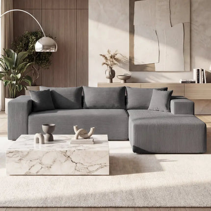 Modular Sectional Sofa Corduroy Upholstered L-shaped Sofa Couch with Deep Seats-Gray - Gray - Sofas & Loveseats