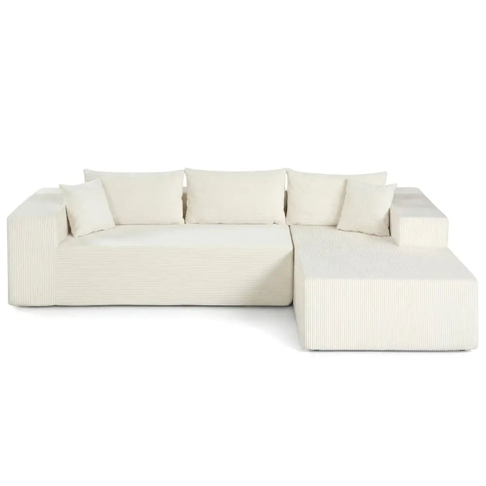 Modular Sectional Sofa Corduroy Upholstered L-shaped Sofa Couch with Deep Seats-Beige - Beige - Sofas & Loveseats
