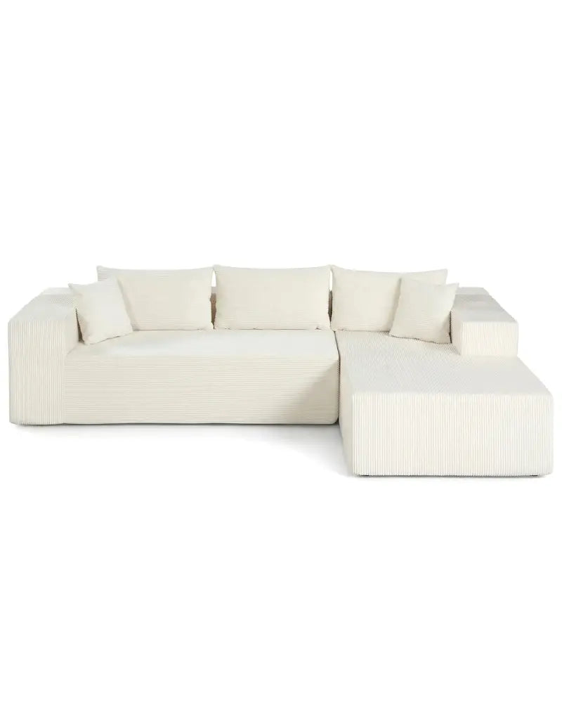 Modular Sectional Sofa Corduroy Upholstered L-shaped Sofa Couch with Deep Seats-Beige - Beige - Sofas & Loveseats