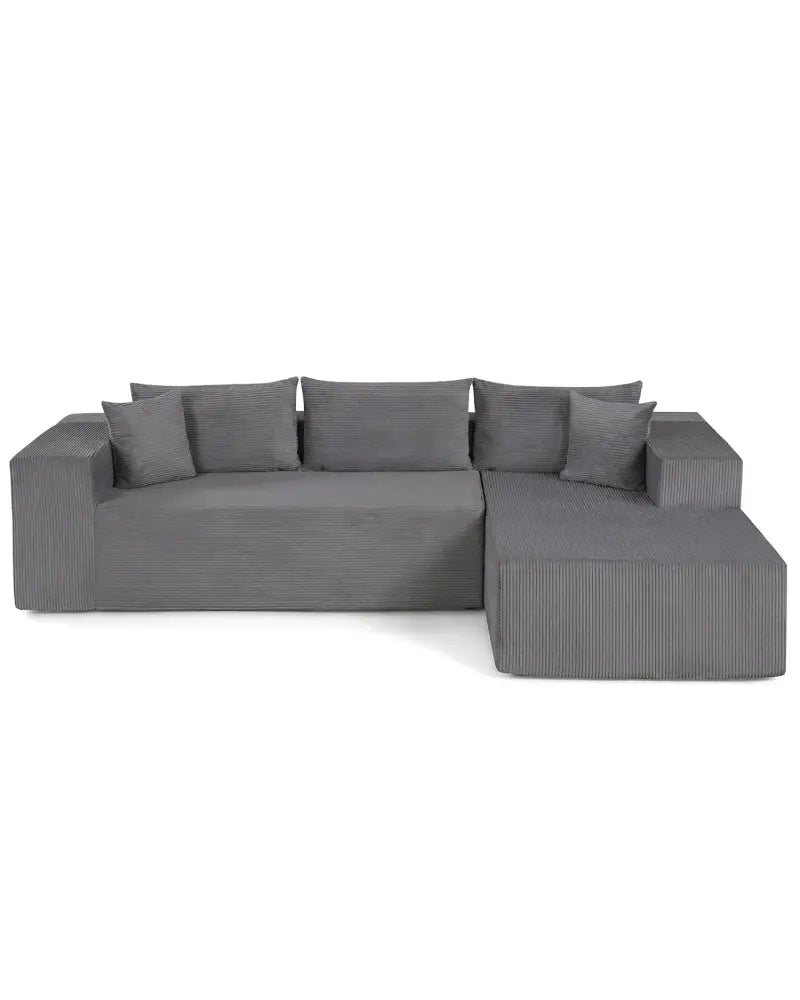 Modular Sectional Sofa Corduroy Upholstered L-shaped Sofa Couch with Deep Seats-Gray - Gray - Sofas & Loveseats