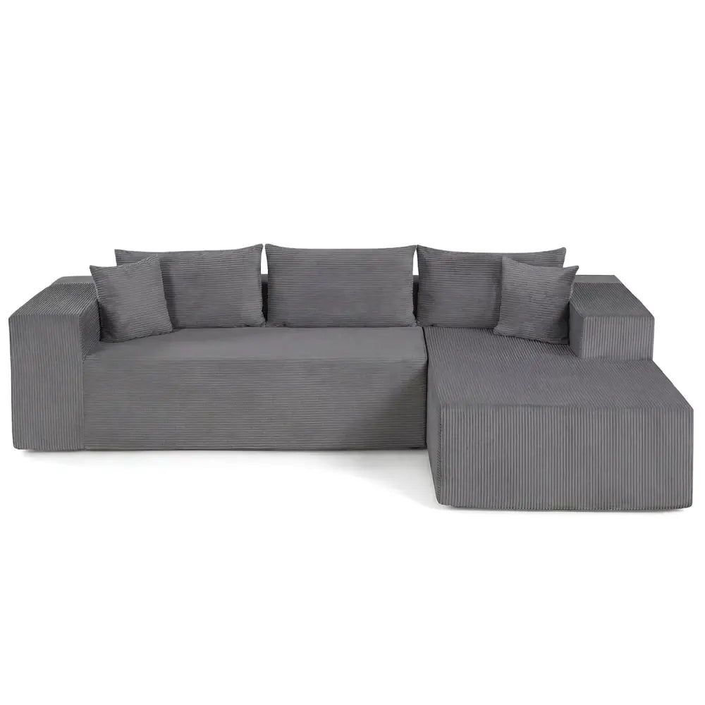 Modular Sectional Sofa Corduroy Upholstered L-shaped Sofa Couch with Deep Seats-Gray - Gray - Sofas & Loveseats