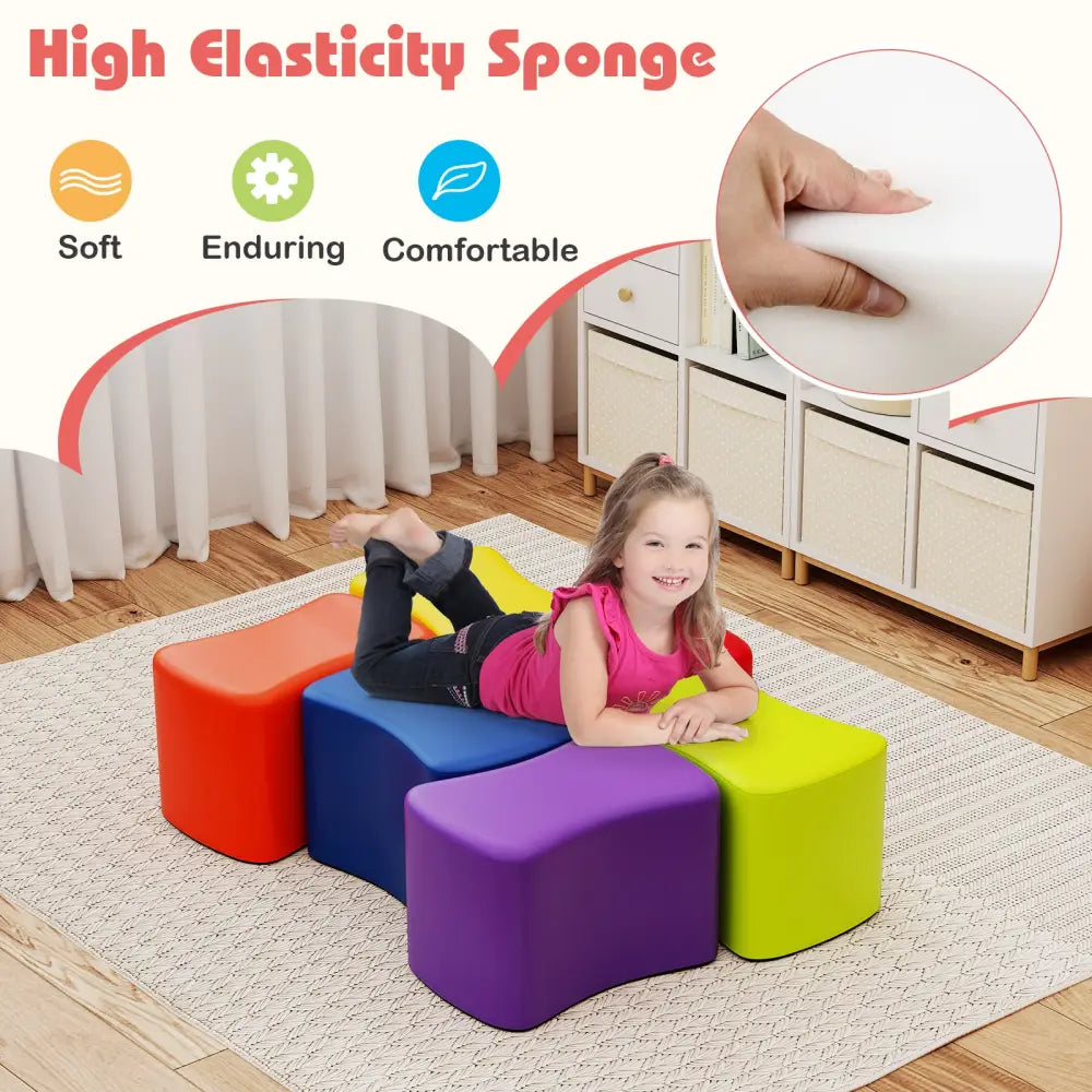 Modular Stool Set for Kids 6 PCS Butterfly Stools-Multicolor - Multicolor - Kids Chairs & Seating