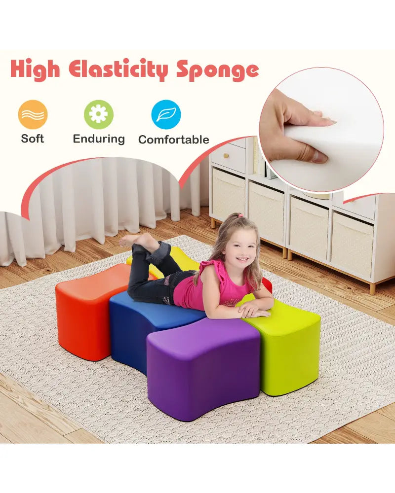 Modular Stool Set for Kids 6 PCS Butterfly Stools-Multicolor - Multicolor - Kids Chairs & Seating