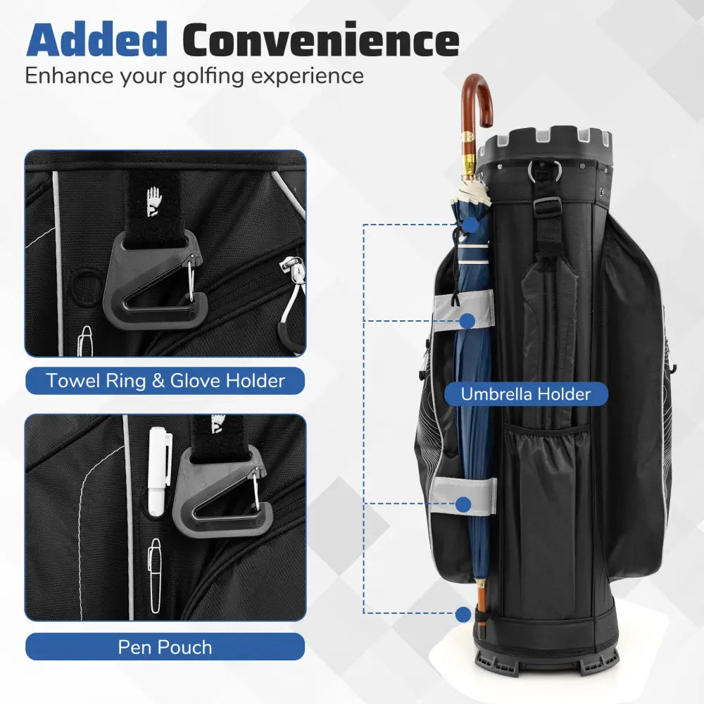 Molded Lock Top Golf Cart Bag with 14-Way Full Length Dividers and 11 Pockets-Gray - Gray - Golf