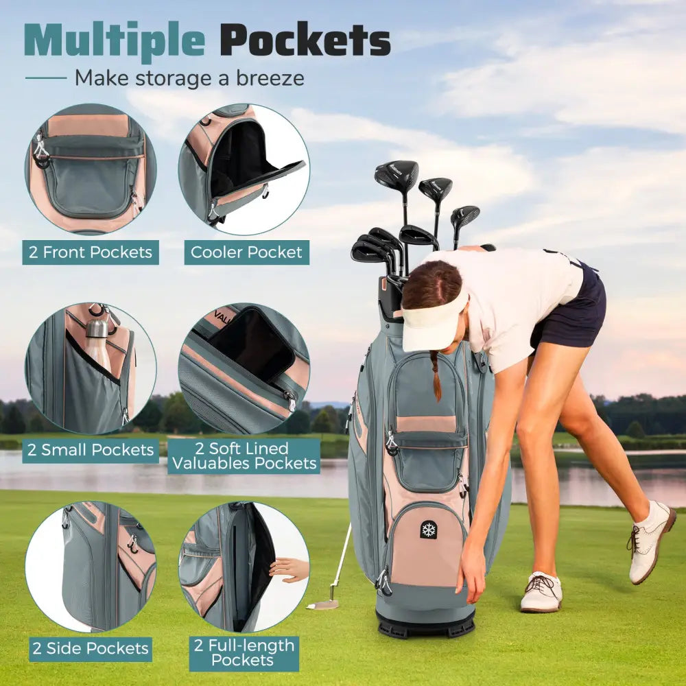 Molded Lock Top Golf Cart Bag with 14-Way Full Length Dividers and 11 Pockets-Orange - Orange - Golf