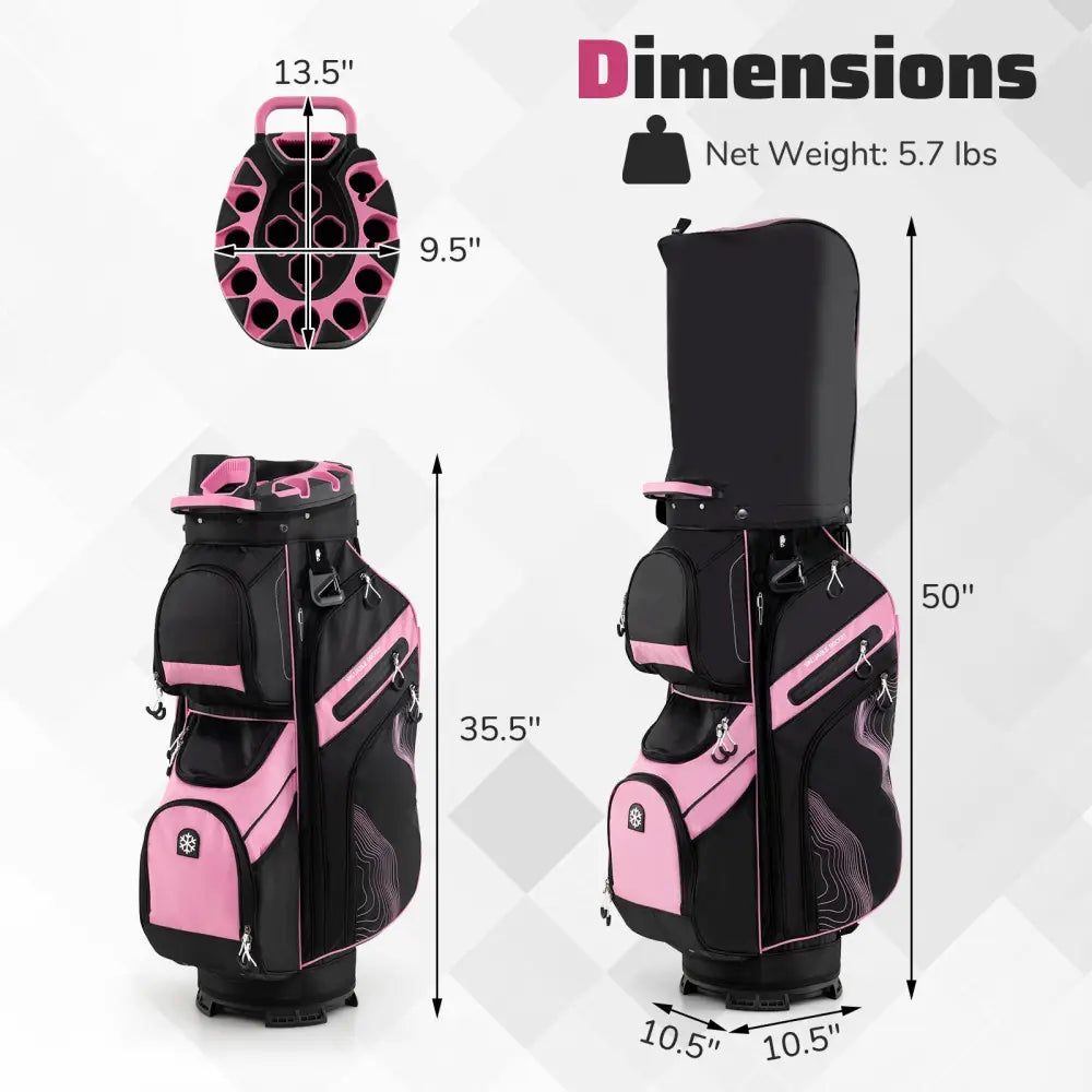 Molded Lock Top Golf Cart Bag with 14-Way Full Length Dividers and 11 Pockets-Pink - Pink - Golf